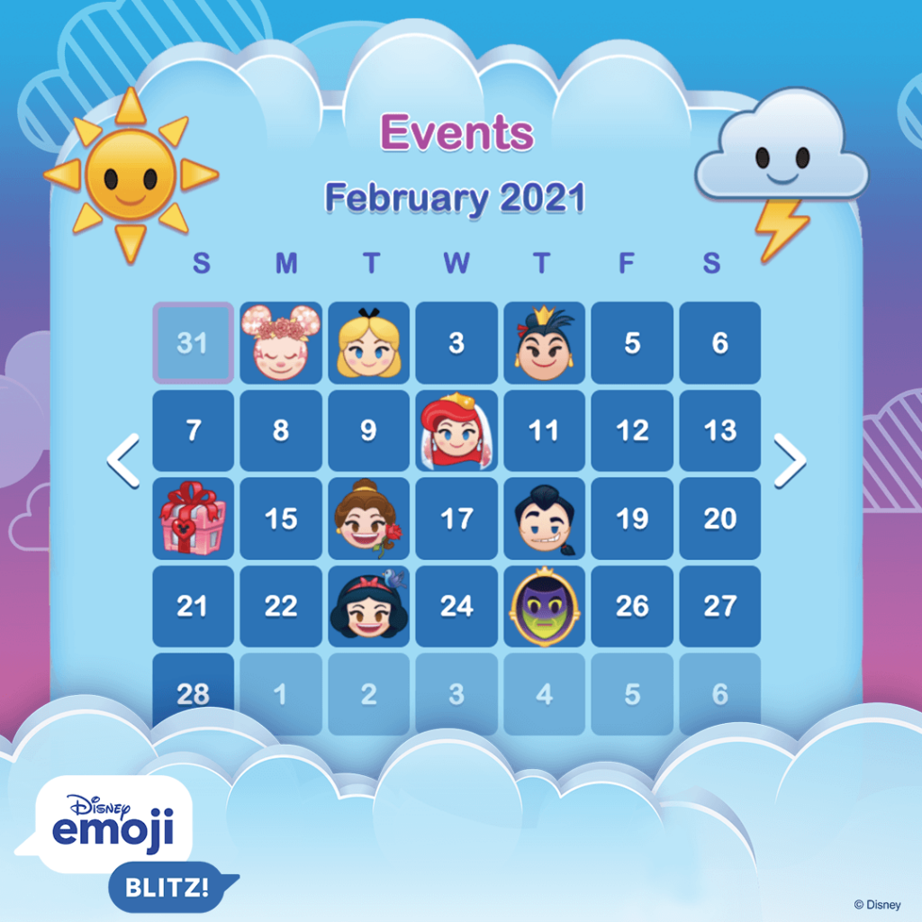 February Calendar, Disney Emoji Blitz